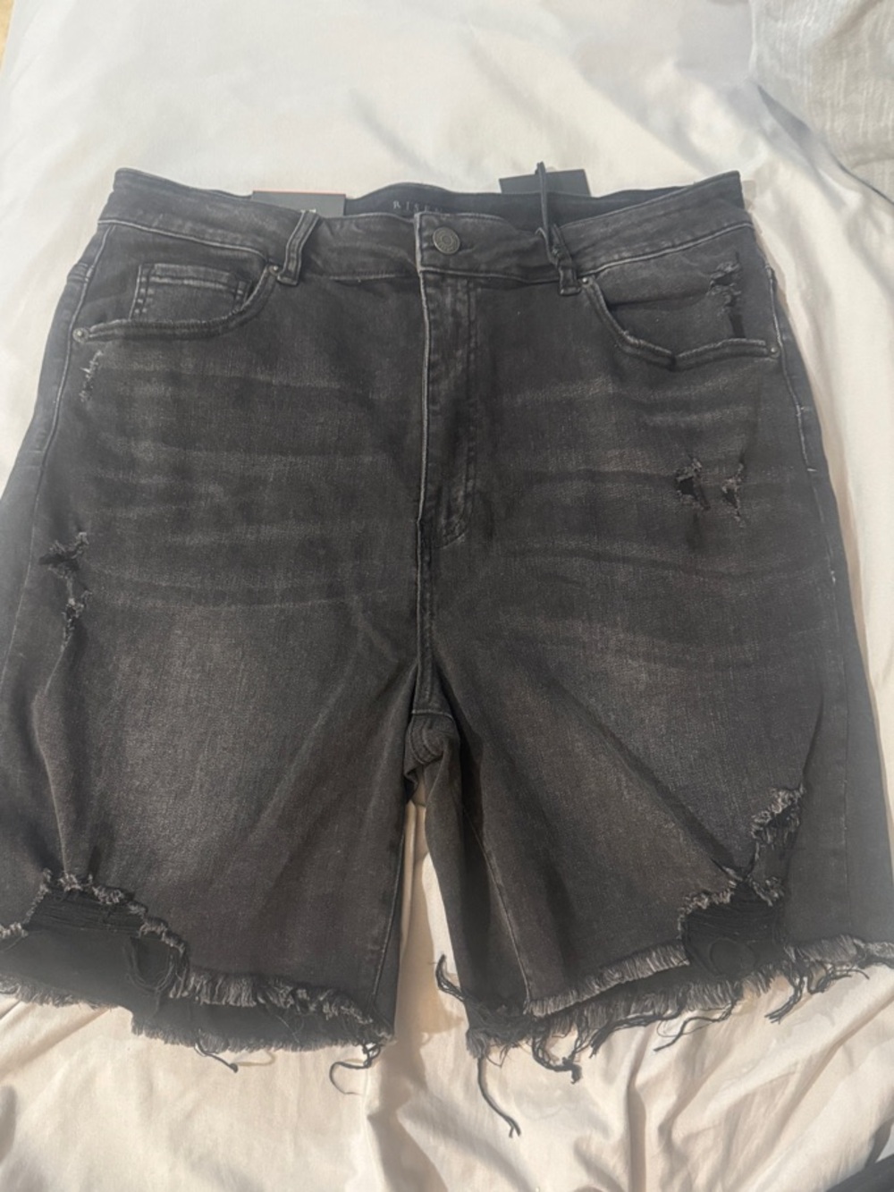 Washed Black Distressed Jean Shorts - Women